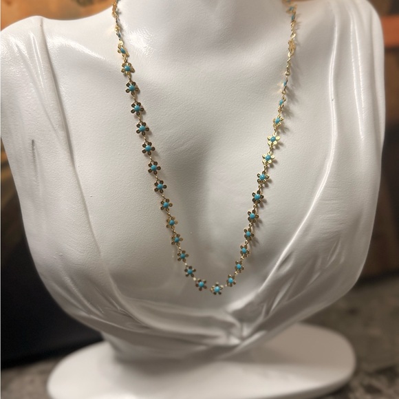 Gold and Blue Floral Necklace - Picture 6 of 8